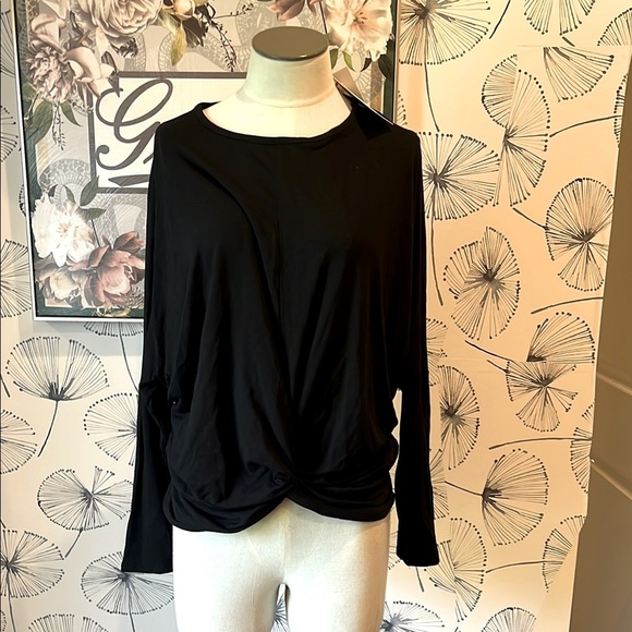 gaze Tops - Gaze Black Long Sleeve Tie Front Blouse